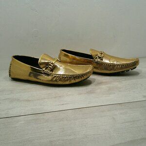 Opulent Gold Driving Loafers | Quality Moccasins by Amali Rila Slip on Size 14